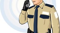 A vector ilustration of a security guard talking by radio